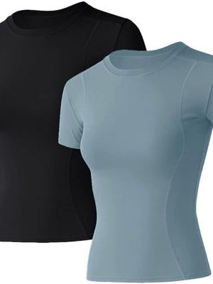 Women Workout Shirts 1/2/3 Pack Athletic Compression Tee Dry Fit Yoga Gym Basic Tops