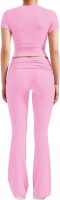 Women 2 Piece Lounge Outfits Slim Short Sleeve Tops Low Rise Flare Leggings Sets Yoga Sweatsuit