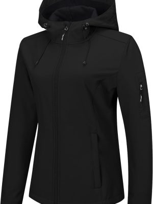 Women's Softshell Jacket with Hood Fleece Lined Warm Lightweight Waterproof Insulated Windbreaker
