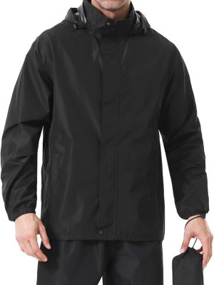 Men's Rain Jacket Lightweight Waterproof Packable Rain Shell Jacket Raincoat with Hood Windbreaker for Cycling, Golf