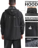 Men's Rain Jacket Lightweight Waterproof Packable Rain Shell Jacket Raincoat with Hood Windbreaker for Cycling, Golf