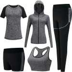 5pcs Workout Outfits for Women Athletic Sets Sport Suits Yoga Gym Fitness Exercise Clothes Jogging Tracksuits