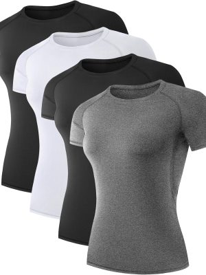 Women's Compression Shirt Running Athletic T-Shirts Workout Tops Baselayer Short Sleeve Yoga Gym Sports Gear